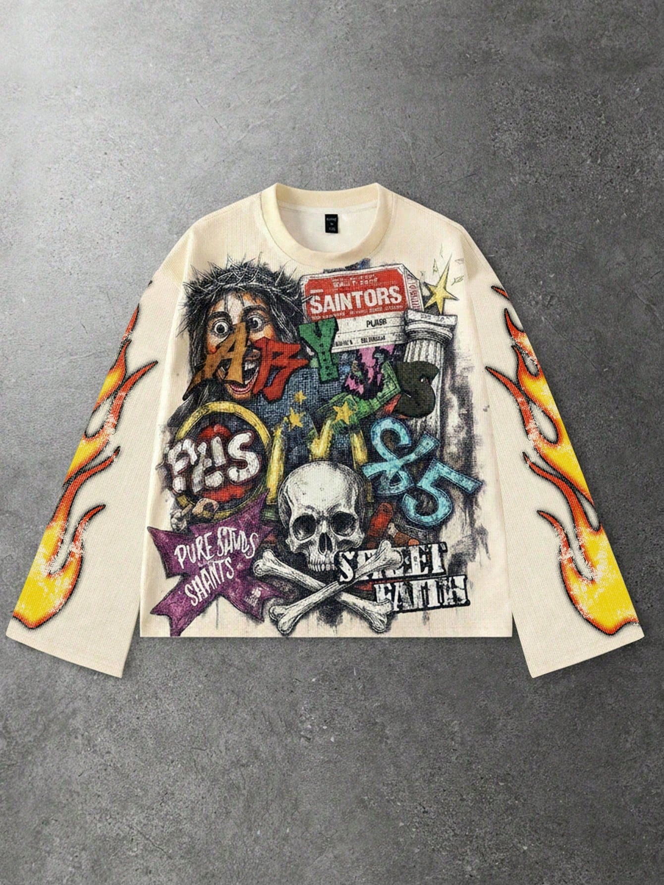 ROMWE MEN Street Life Spring Casual Graphic Men'S Skeleton Print Long Sleeve T-Shirt, Vintage Street Style