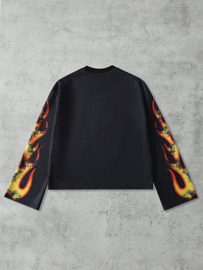 ROMWE MEN Street Life Spring Casual Graphic Men'S Skeleton Print Long Sleeve T-Shirt, Vintage Street Style