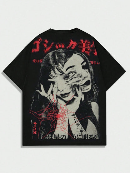 ROMWE Street Life Men's Anime Print Short Sleeve T-Shirt, Suitable For Everyday Wear In Spring & Summer