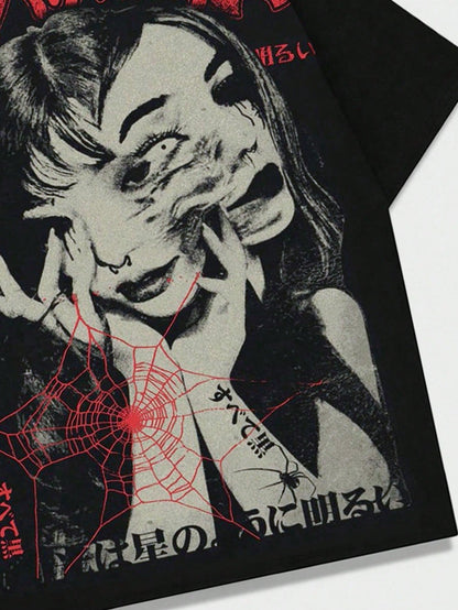 ROMWE Street Life Men's Anime Print Short Sleeve T-Shirt, Suitable For Everyday Wear In Spring & Summer