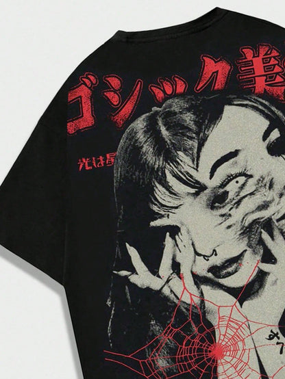 ROMWE Street Life Men's Anime Print Short Sleeve T-Shirt, Suitable For Everyday Wear In Spring & Summer