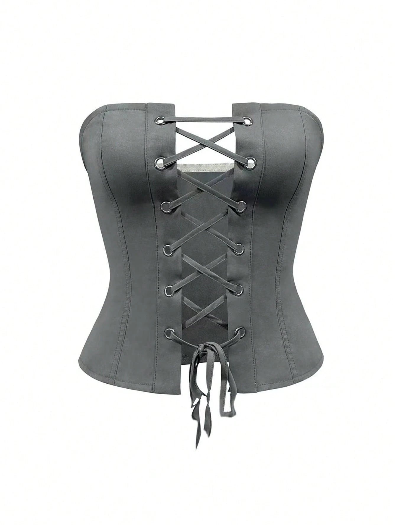 Rovax Plus Size Women's Solid Color Eyelet Lace-Up Design Fitted Versatile Daily Outing Bandeau Top