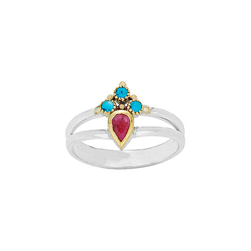 Ruby and Turquoise Silver Ring, sz 7