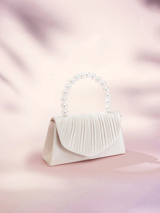 Rylithe OpulAura Women's, Faux Pearl Satin Handbag, Romantic, Party Bag, Refined & Charming Evening Gown Accessory