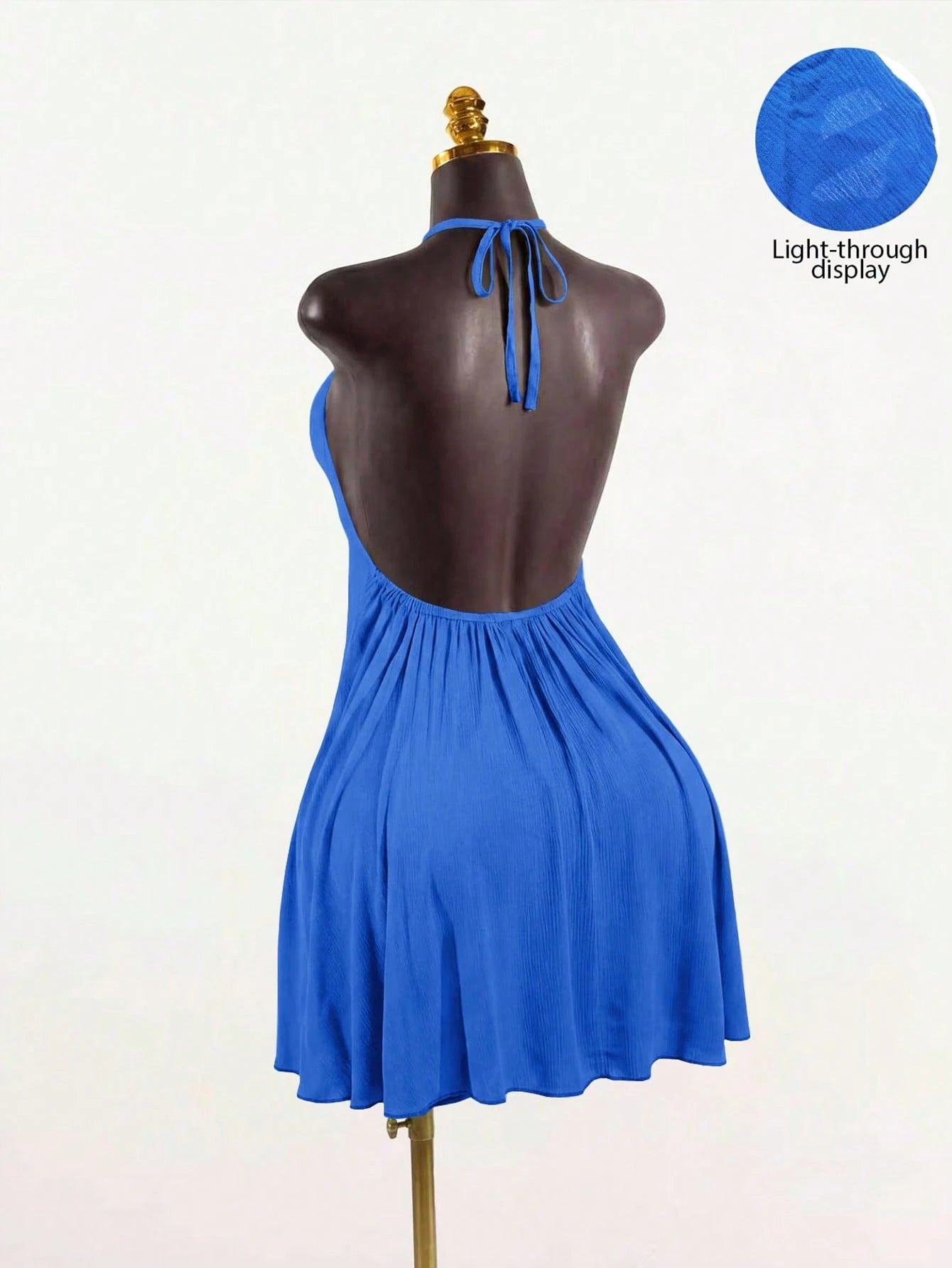 SaltGleam SaltGleam Women's Solid Color Halter Neck Tie Back Open Back Ruched Sexy Date Mini Dress