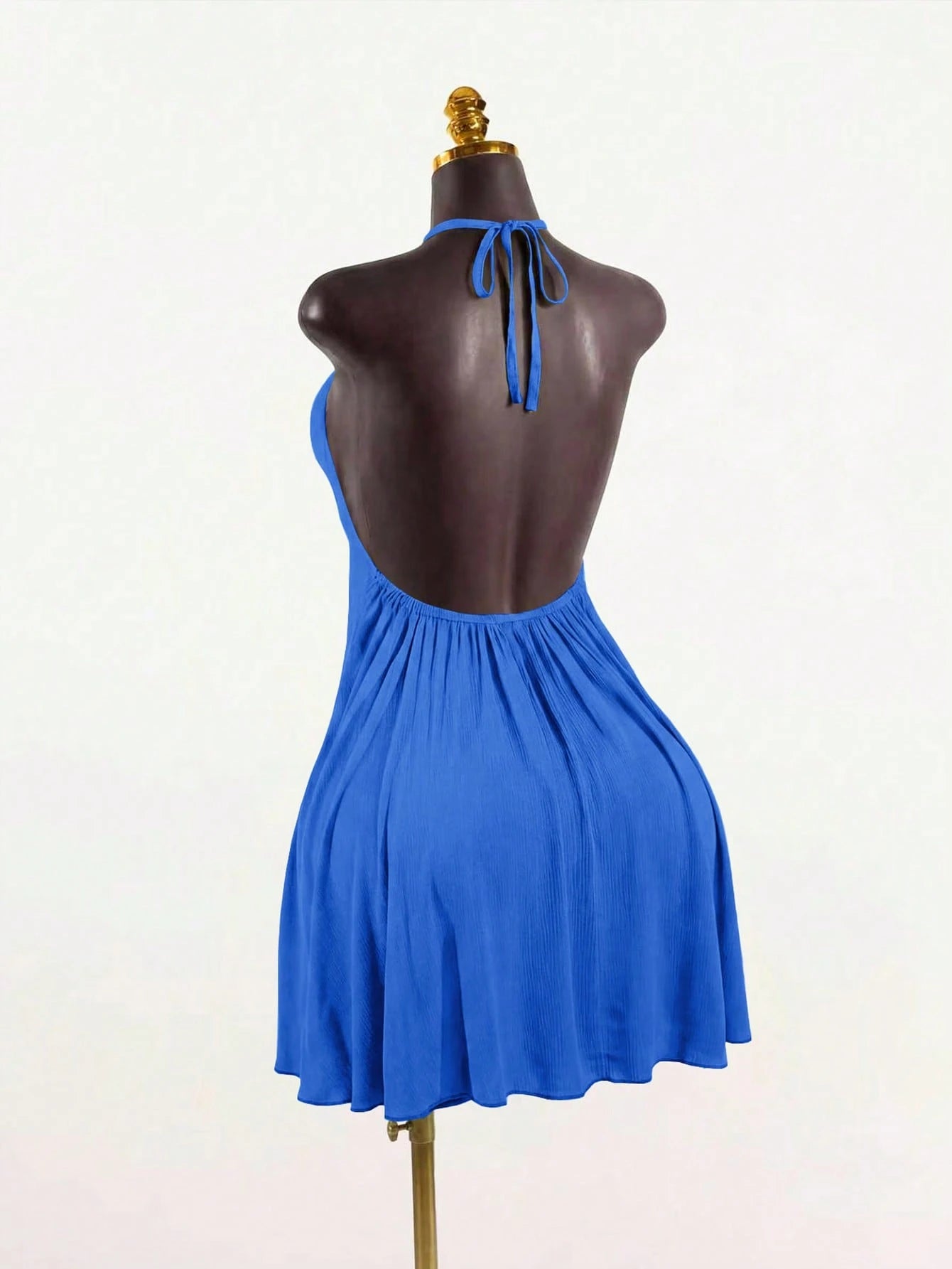 SaltGleam SaltGleam Women's Solid Color Halter Neck Tie Back Open Back Ruched Sexy Date Mini Dress