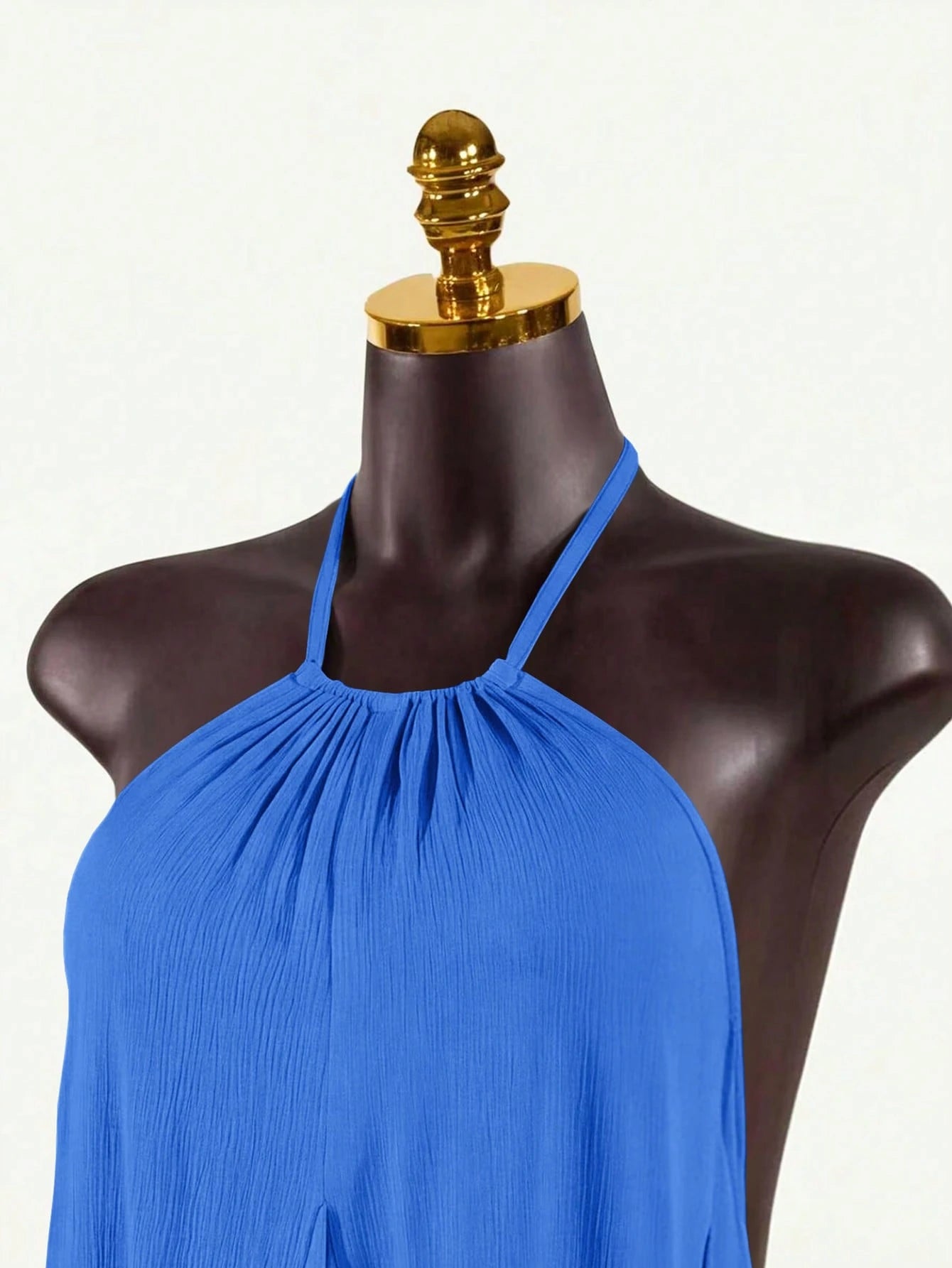 SaltGleam SaltGleam Women's Solid Color Halter Neck Tie Back Open Back Ruched Sexy Date Mini Dress