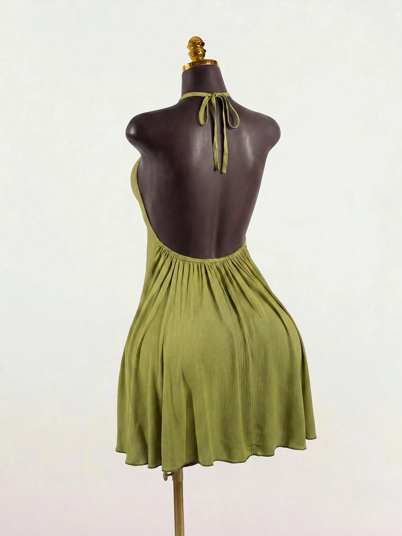 SaltGleam SaltGleam Women's Solid Color Halter Neck Tie Back Open Back Ruched Sexy Date Mini Dress