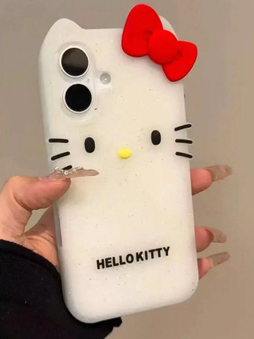 SANRIO 3D Cartoon Cute Black Skin KT Cat Silicone Soft Case Compatible With Apple 17 Pro Max, 16/15/14 Pro/16/12/11/13 Pro Max, Full Coverage Shockproof Personalized Creative Women's Phone Cover