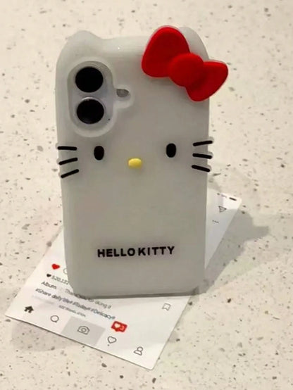 SANRIO 3D Cartoon Cute Black Skin KT Cat Silicone Soft Case Compatible With Apple 17 Pro Max, 16/15/14 Pro/16/12/11/13 Pro Max, Full Coverage Shockproof Personalized Creative Women's Phone Cover