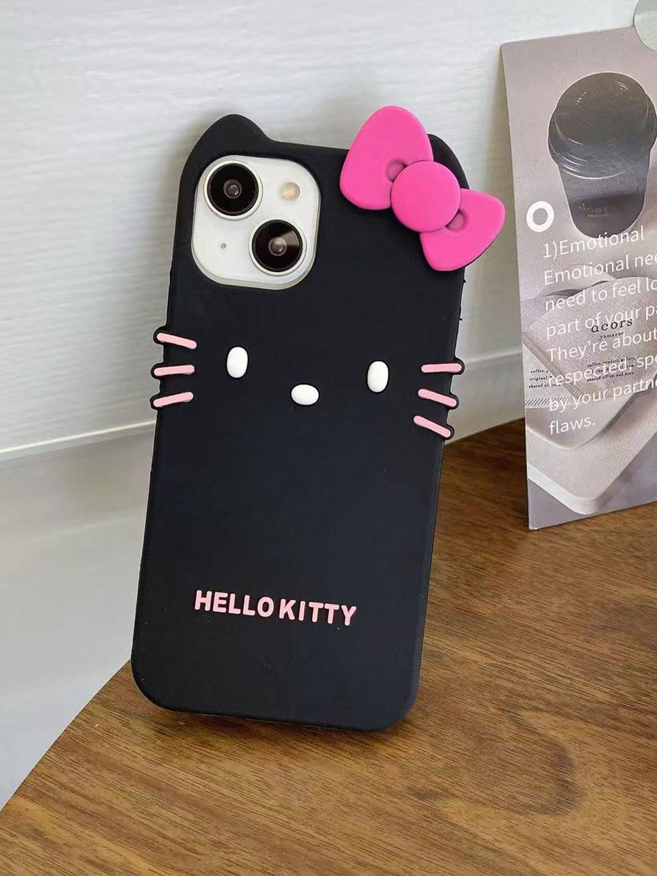 SANRIO 3D Cartoon Cute Black Skin KT Cat Silicone Soft Case Compatible With Apple 17 Pro Max, 16/15/14 Pro/16/12/11/13 Pro Max, Full Coverage Shockproof Personalized Creative Women's Phone Cover