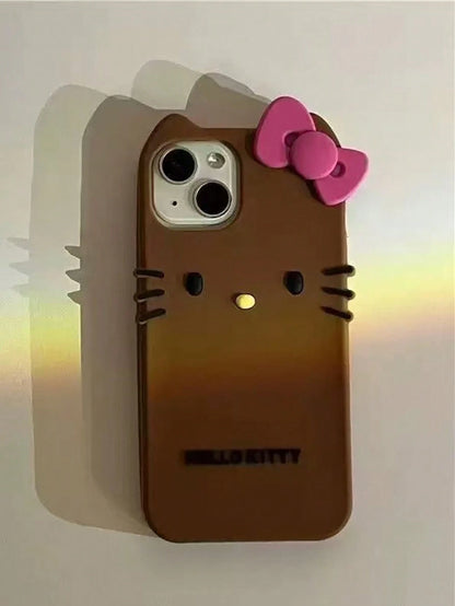 SANRIO 3D Cartoon Cute Black Skin KT Cat Silicone Soft Case Compatible With Apple 17 Pro Max, 16/15/14 Pro/16/12/11/13 Pro Max, Full Coverage Shockproof Personalized Creative Women's Phone Cover