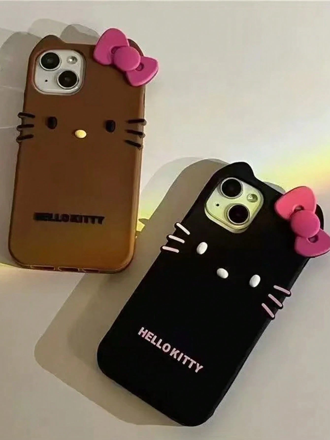 SANRIO 3D Cartoon Cute Black Skin KT Cat Silicone Soft Case Compatible With Apple 17 Pro Max, 16/15/14 Pro/16/12/11/13 Pro Max, Full Coverage Shockproof Personalized Creative Women's Phone Cover