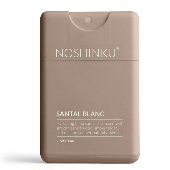 Noshinku Santal Blanc hand sanitizer packaging on a white background