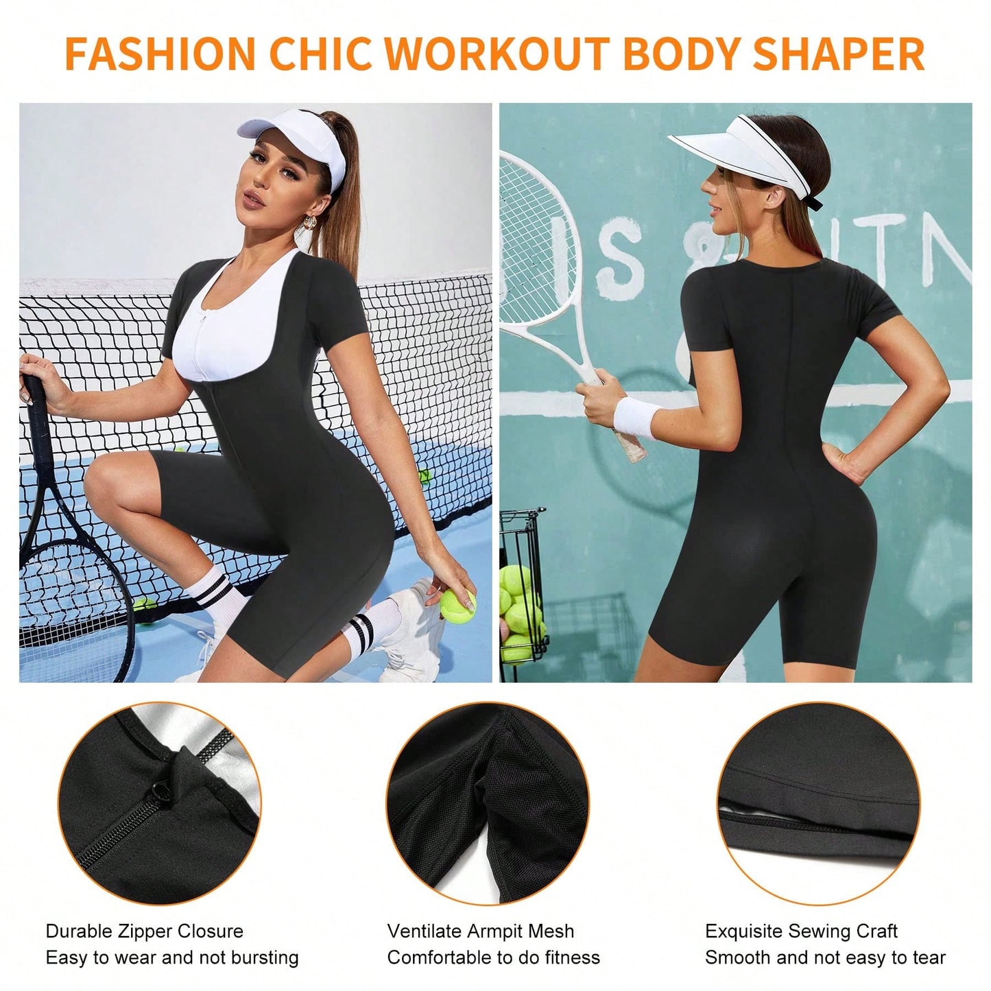 Sauna Suit For Women Sweat Vest Waist Trainer 3 In 1 Slimming Full Body Shaper Workout Top With Sleeve Shorts