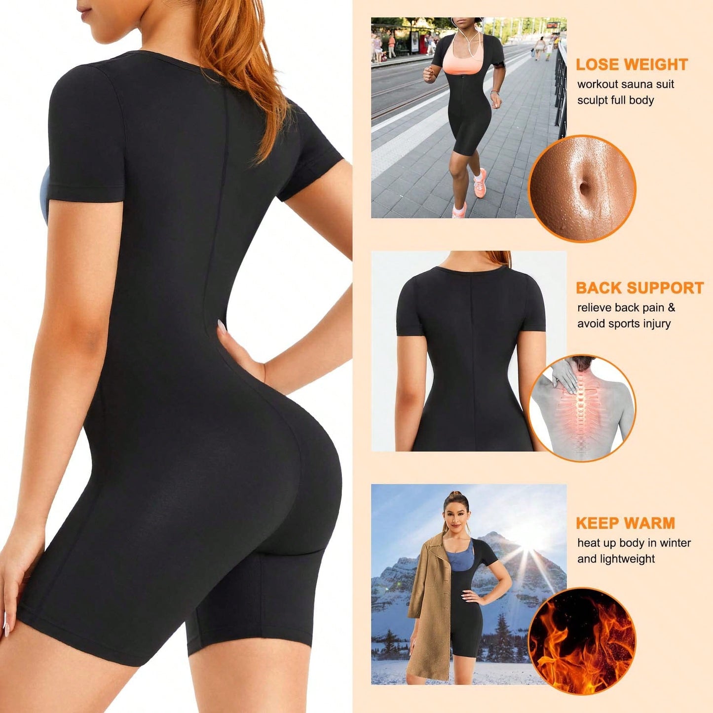 Sauna Suit For Women Sweat Vest Waist Trainer 3 In 1 Slimming Full Body Shaper Workout Top With Sleeve Shorts