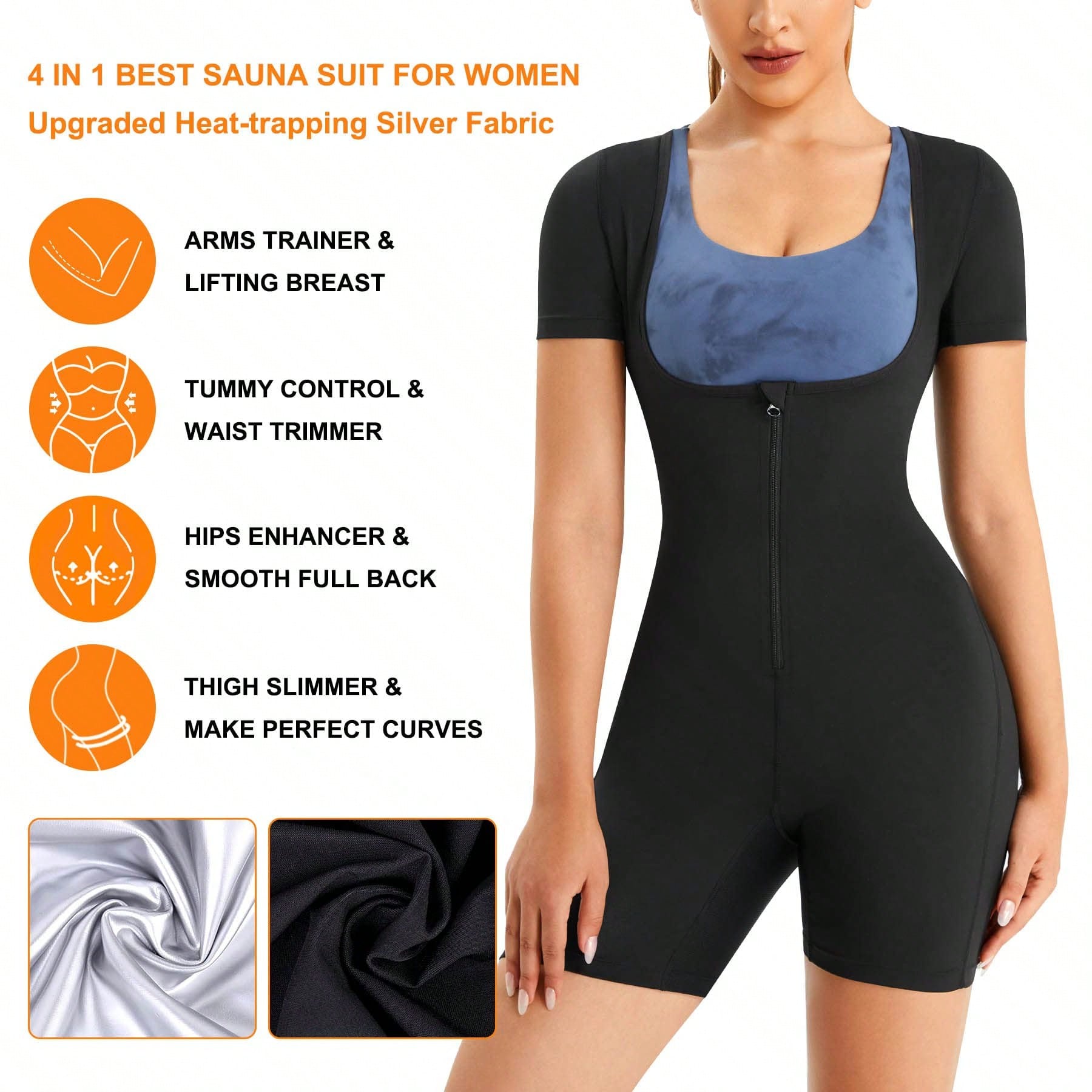 Sauna Suit For Women Sweat Vest Waist Trainer 3 In 1 Slimming Full Body Shaper Workout Top With Sleeve Shorts