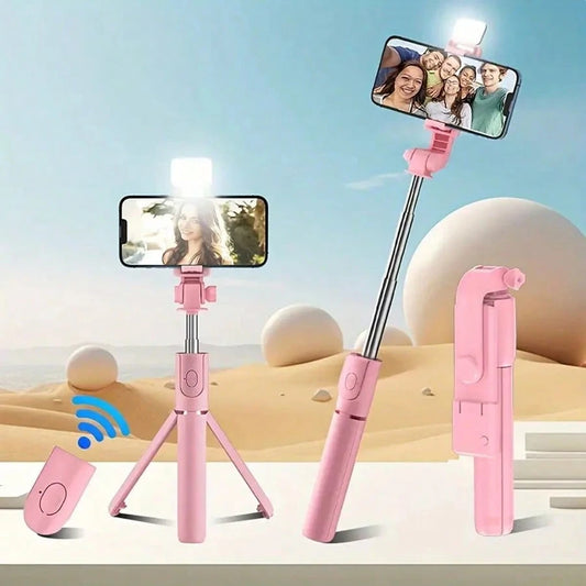 Scalable Phone Selfie Stick With Built-In Fill Light Telescopic Phone Selfie Stick With Built-In Light, Professional Live Streaming Tripod, Wireless Remote 360° Rotating Smartphone Tripod For Hiking
