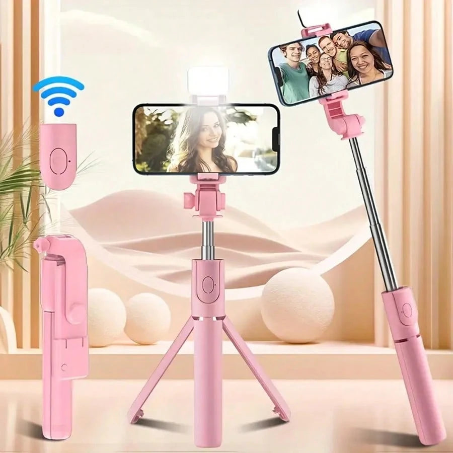 Scalable Phone Selfie Stick With Built-In Fill Light Telescopic Phone Selfie Stick With Built-In Light, Professional Live Streaming Tripod, Wireless Remote 360° Rotating Smartphone Tripod For Hiking