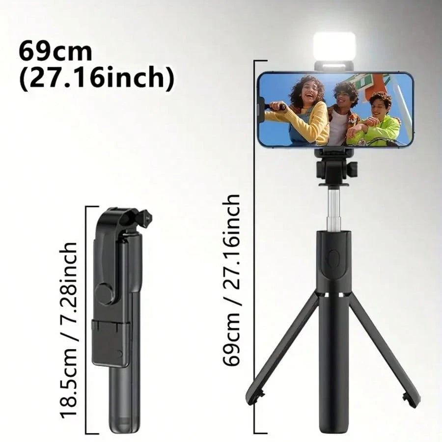 Scalable Phone Selfie Stick With Built-In Fill Light Telescopic Phone Selfie Stick With Built-In Light, Professional Live Streaming Tripod, Wireless Remote 360° Rotating Smartphone Tripod For Hiking