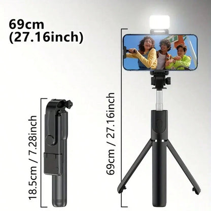 Scalable Phone Selfie Stick With Built-In Fill Light Telescopic Phone Selfie Stick With Built-In Light, Professional Live Streaming Tripod, Wireless Remote 360° Rotating Smartphone Tripod For Hiking
