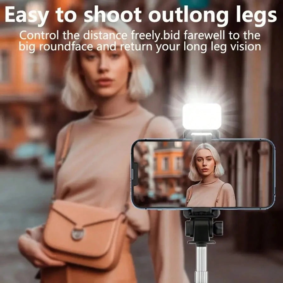 Scalable Phone Selfie Stick With Built-In Fill Light Telescopic Phone Selfie Stick With Built-In Light, Professional Live Streaming Tripod, Wireless Remote 360° Rotating Smartphone Tripod For Hiking