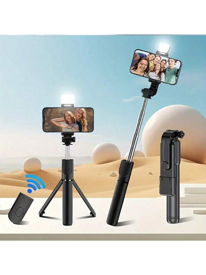 Scalable Phone Selfie Stick With Built-In Fill Light Telescopic Phone Selfie Stick With Built-In Light, Professional Live Streaming Tripod, Wireless Remote 360° Rotating Smartphone Tripod For Hiking