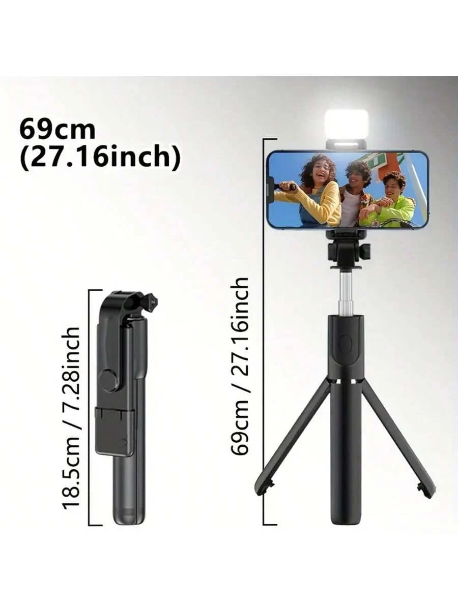 Scalable Phone Selfie Stick With Built-In Fill Light Telescopic Phone Selfie Stick With Built-In Light, Professional Live Streaming Tripod, Wireless Remote 360° Rotating Smartphone Tripod For Hiking