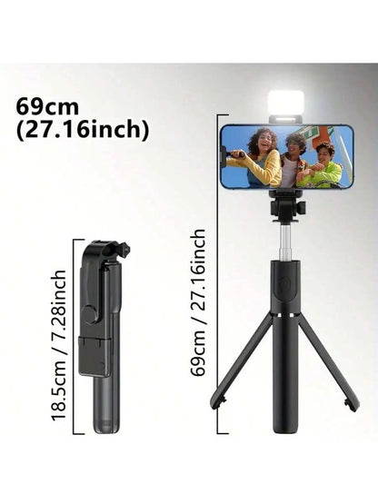 Scalable Phone Selfie Stick With Built-In Fill Light Telescopic Phone Selfie Stick With Built-In Light, Professional Live Streaming Tripod, Wireless Remote 360° Rotating Smartphone Tripod For Hiking