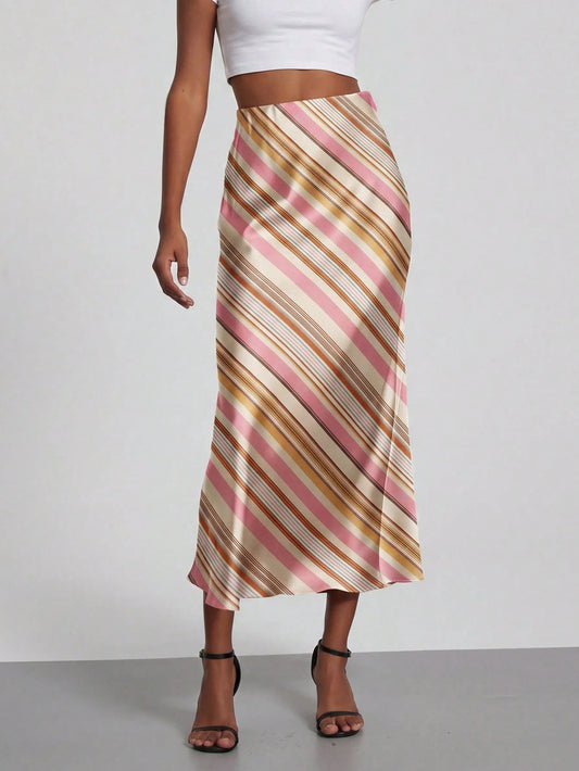 Se-Helo Women's Fashion All-Season Elastic Satin Texture Satin Midi Skirt