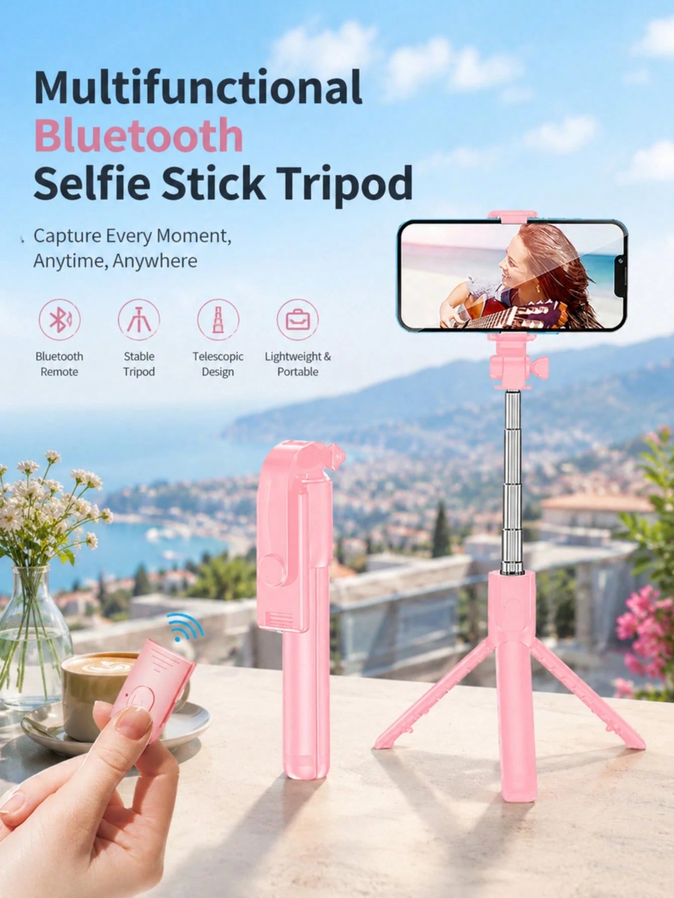 Selfie Stick With Multifunctional Tripod & Phone Holder, Extended Remote Control Live Broadcast Tripod For General Photography, Travel & Selfie, Blue Compatible With IPhone Android Phone Mobile Phone