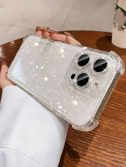Sequin Luxury Shiny Transparent Soft Phone Case, Compatible With IPhone 16 Pro Max 15 14 13 12 11 Pro Plus 16E, Lens Protection Cover, Waterproof Shockproof Anti-Drop Anti-Scratch