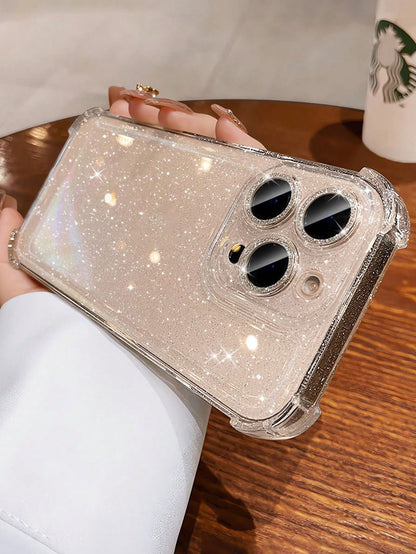 Sequin Luxury Shiny Transparent Soft Phone Case, Compatible With IPhone 16 Pro Max 15 14 13 12 11 Pro Plus 16E, Lens Protection Cover, Waterproof Shockproof Anti-Drop Anti-Scratch