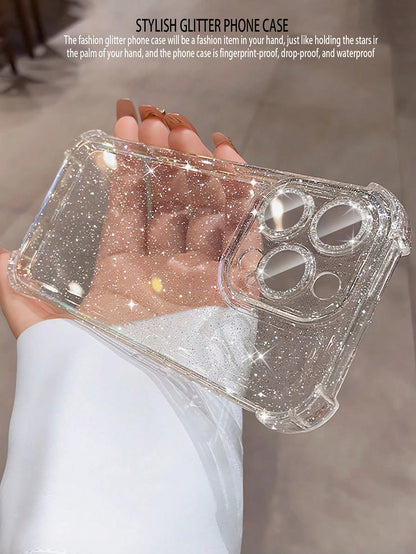 Sequin Luxury Shiny Transparent Soft Phone Case, Compatible With IPhone 16 Pro Max 15 14 13 12 11 Pro Plus 16E, Lens Protection Cover, Waterproof Shockproof Anti-Drop Anti-Scratch