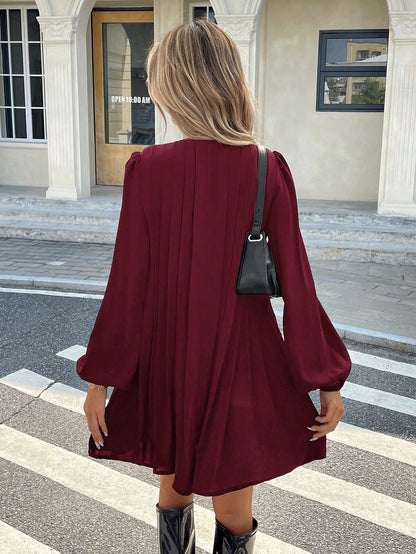 Serisse Women's Elegant Burgundy Autumn Pleated Dress,Basic Striped Brunch Outfit,Casual Holiday Resort & Valentine's Day Christmas Winter New Year Costume