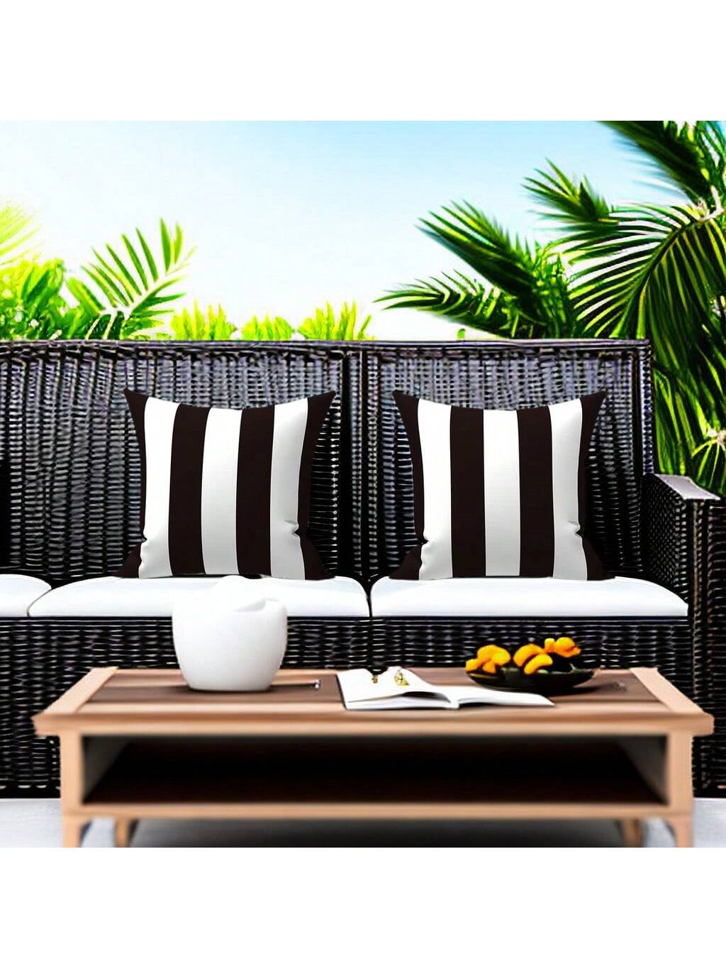 Set Of 2 Black Outdoor/Indoor Pillowcases For Decorating Sofa And Garden Cushions