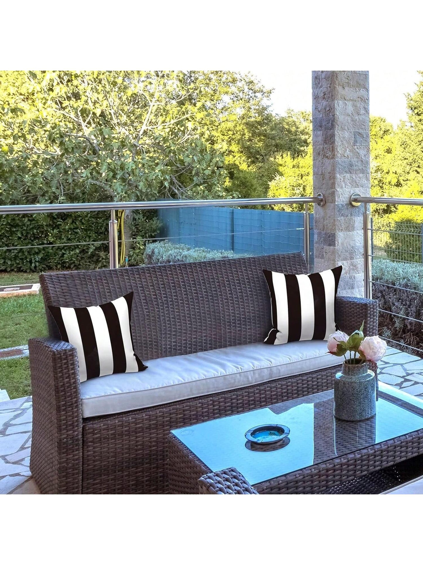 Set Of 2 Black Outdoor/Indoor Pillowcases For Decorating Sofa And Garden Cushions
