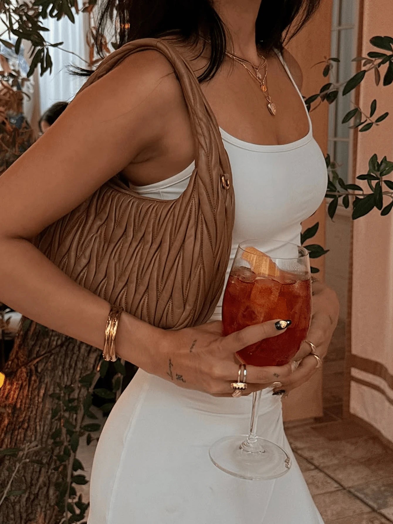 Sexy Solid Color Camisole And High Slit Skirt 2 Pieces Set, Summer White Elegant, Resort Wear