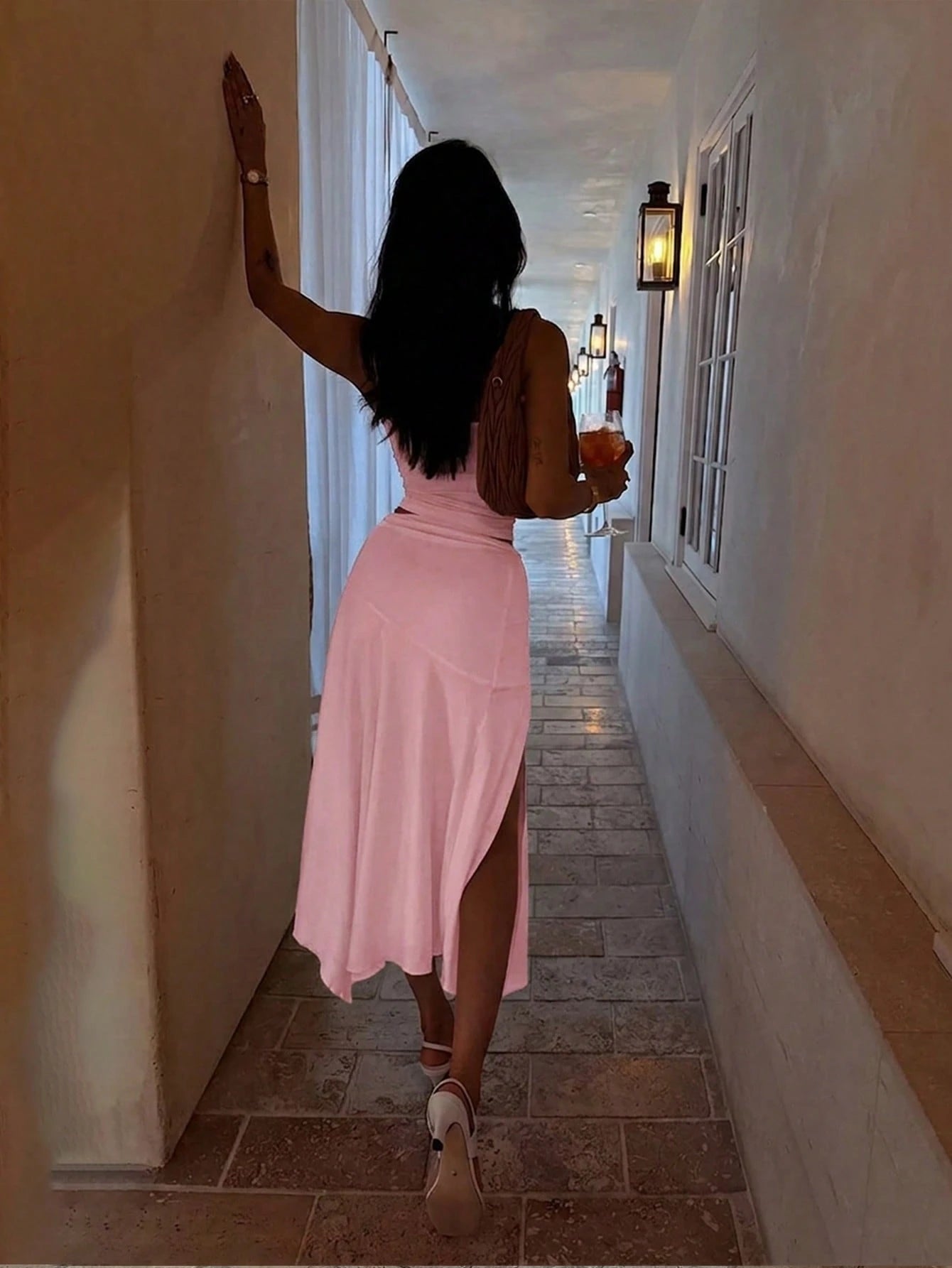 Sexy Solid Color Camisole And High Slit Skirt 2 Pieces Set, Summer White Elegant, Resort Wear