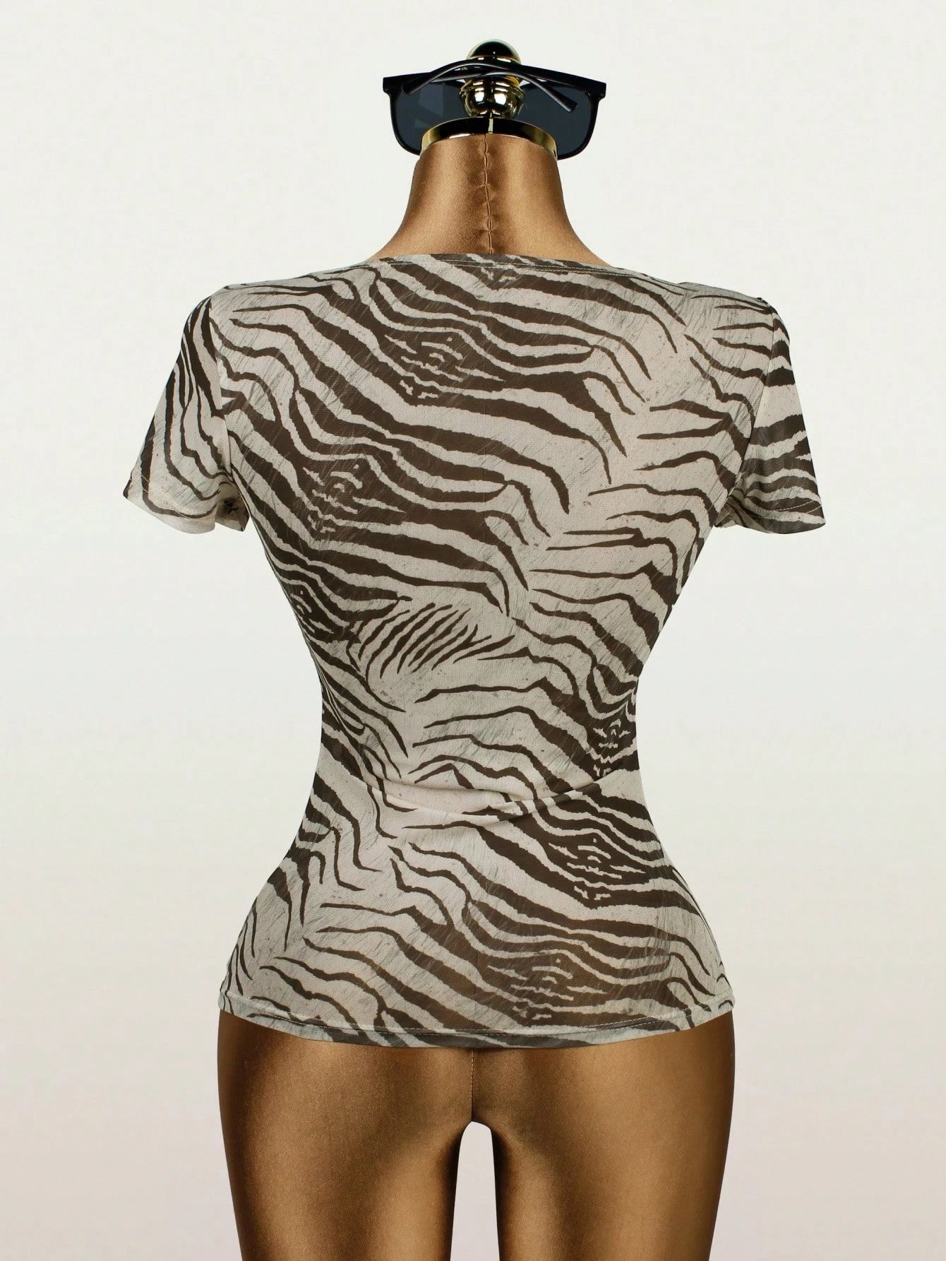 Sexy Summer Women's Graphic Print Mesh Short Sleeve Top, Suitable For Performance & Outings Casual Brown, Streetwear