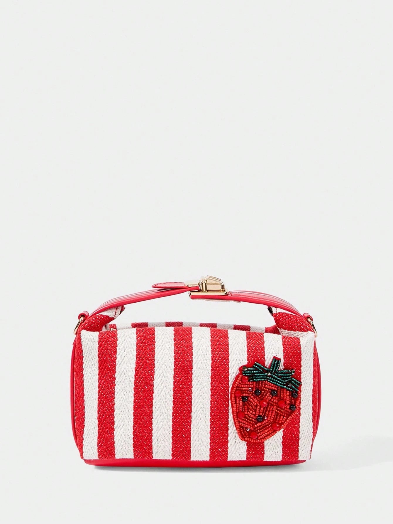 SHECARRY Ladies Fashion Blue + White Striped Canvas Handbag, Cute Crab Beads, Exquisite Hardware Carry Belt, For Summer Vacation, Travel, Shopping