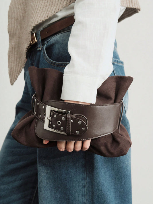 SHECARRY Ladies' Stylish Soft Clutch With Belt Buckle Trim Details