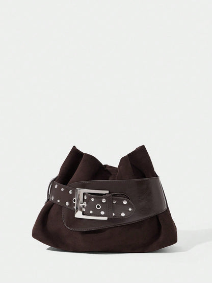 SHECARRY Ladies' Stylish Soft Clutch With Belt Buckle Trim Details