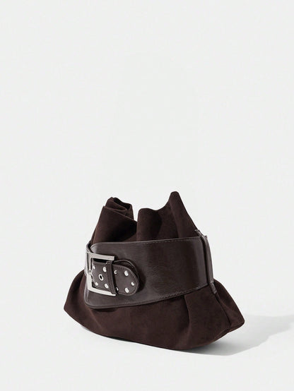 SHECARRY Ladies' Stylish Soft Clutch With Belt Buckle Trim Details