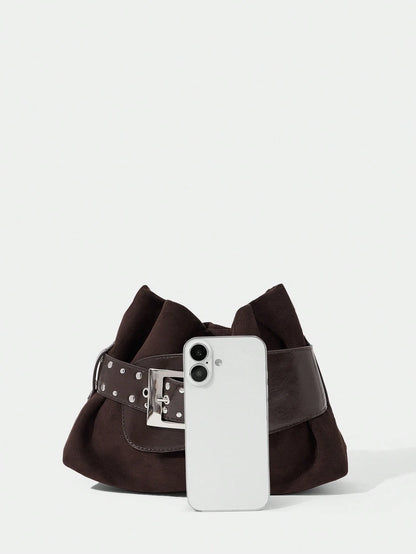 SHECARRY Ladies' Stylish Soft Clutch With Belt Buckle Trim Details