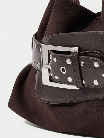 SHECARRY Ladies' Stylish Soft Clutch With Belt Buckle Trim Details