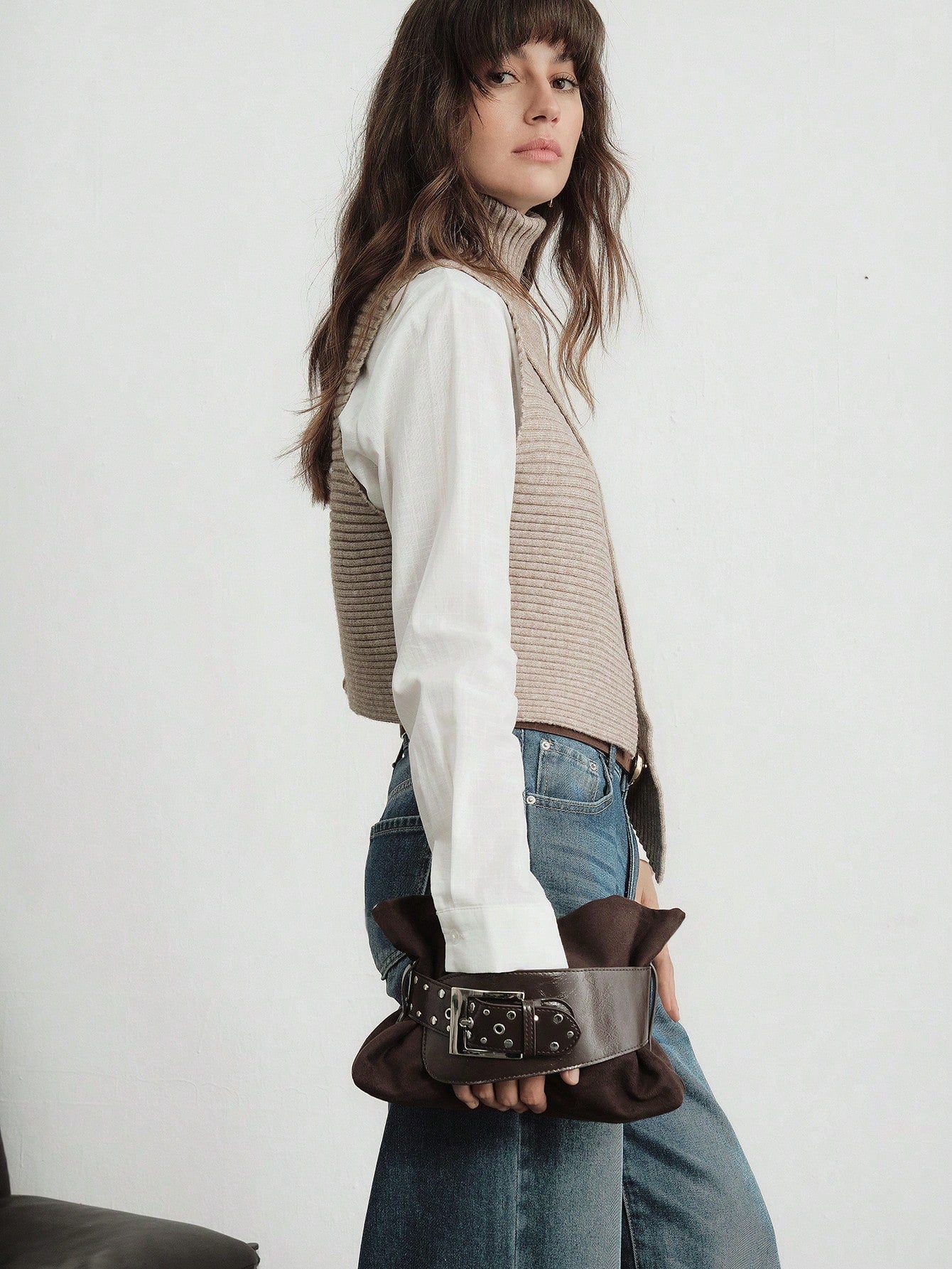 SHECARRY Ladies' Stylish Soft Clutch With Belt Buckle Trim Details