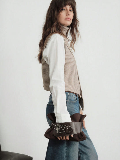 SHECARRY Ladies' Stylish Soft Clutch With Belt Buckle Trim Details