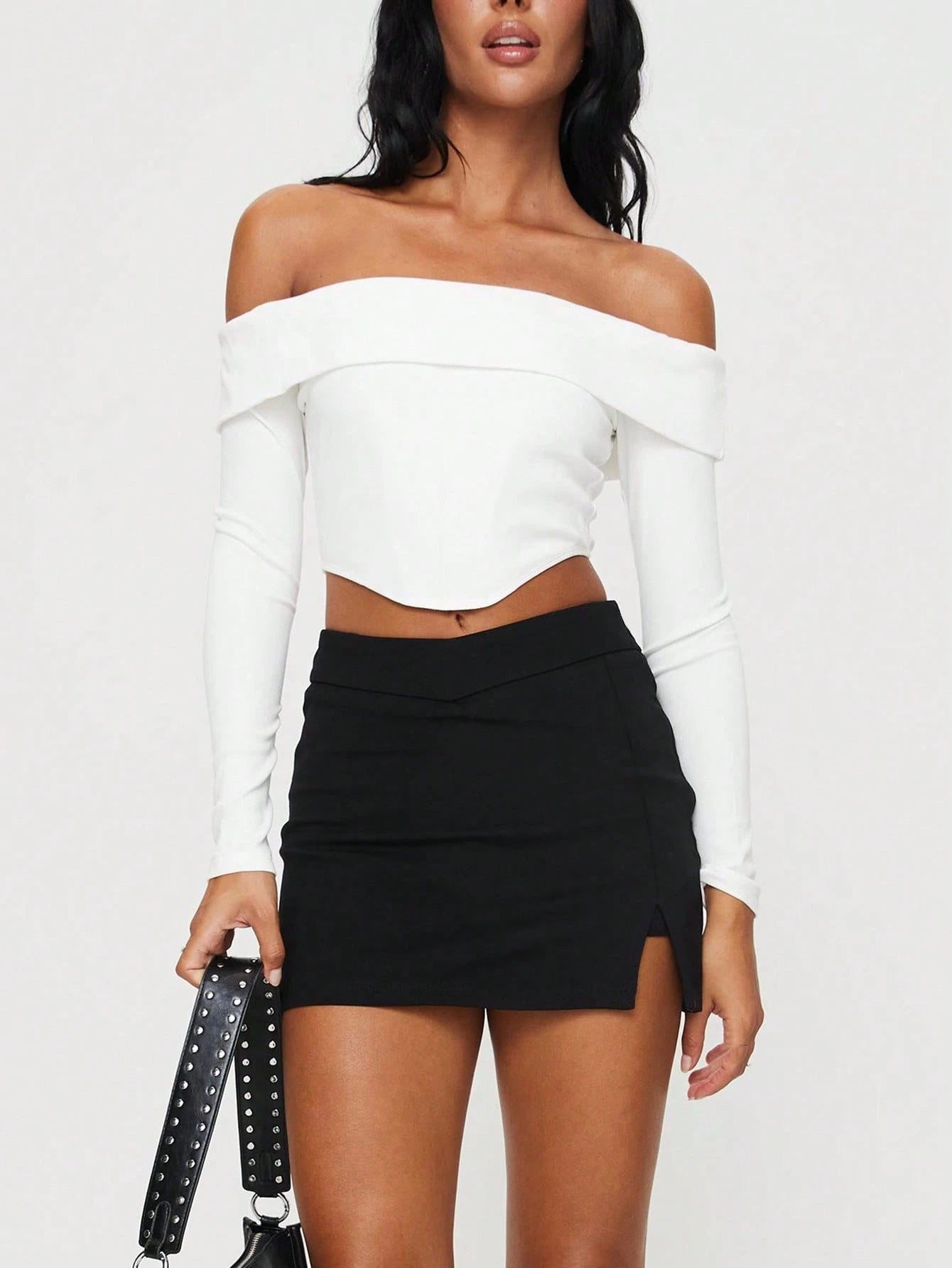 SHEIN BAE Women's Solid Color Pleated Side Slit Hem Casual Skirt Summer Clothes