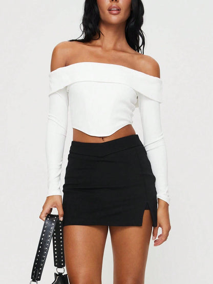 SHEIN BAE Women's Solid Color Pleated Side Slit Hem Casual Skirt Summer Clothes